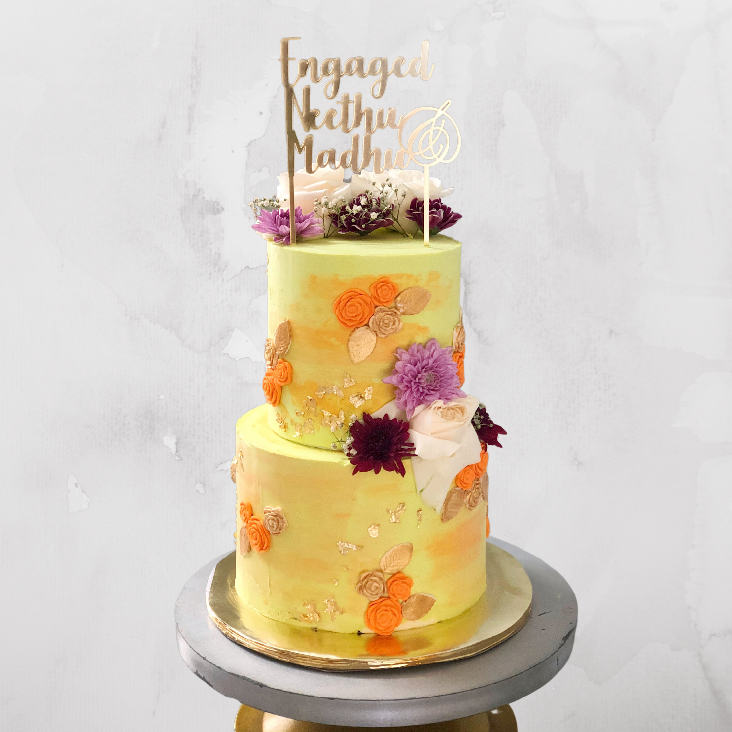 Orange Floral Engagement Cake